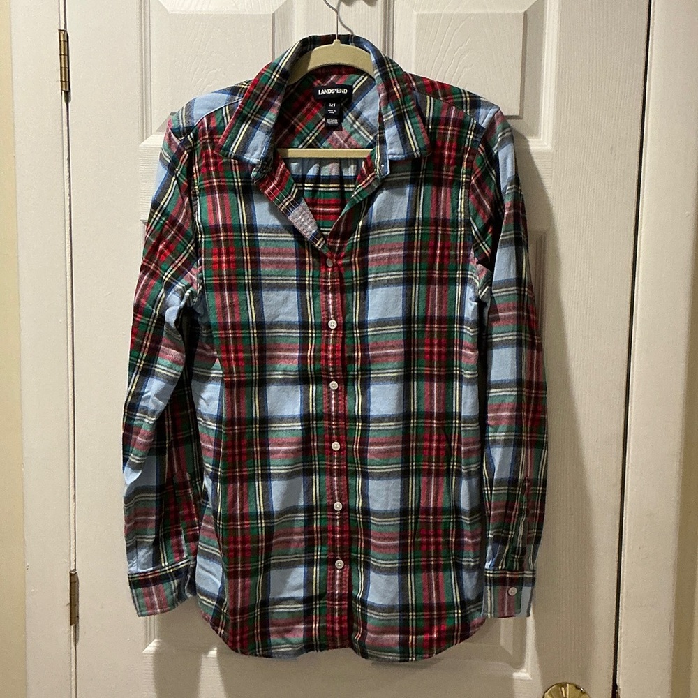 Lands' End Women's Red Green and Blue Plaid Button Shirt Size 12T